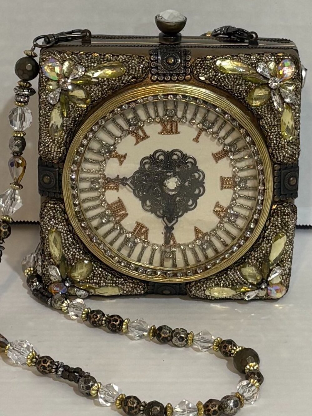 Mary Frances Jeweled & Crystal Time and Again Gold Clock Purse Discontinued MINT